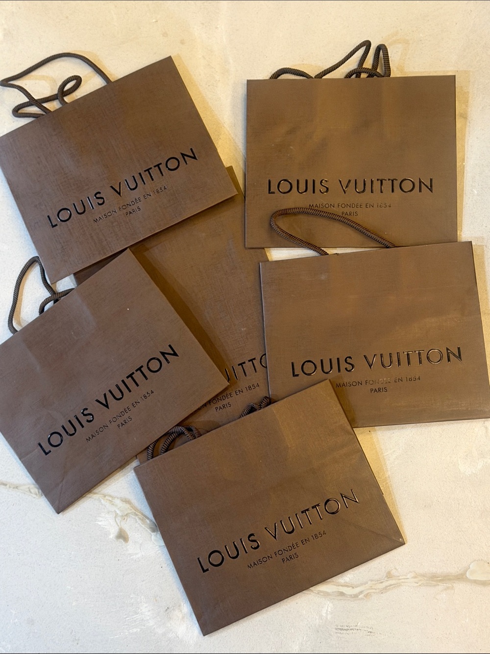 6 Louis Vuitton Brown Shopping Bags with Black Logo
